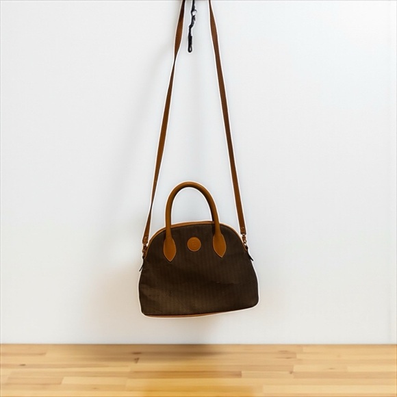 Fendi Vintage Pequín Striped Canvas & Leather Dome Satchel Crossbody Bag - Picture 9 of 14